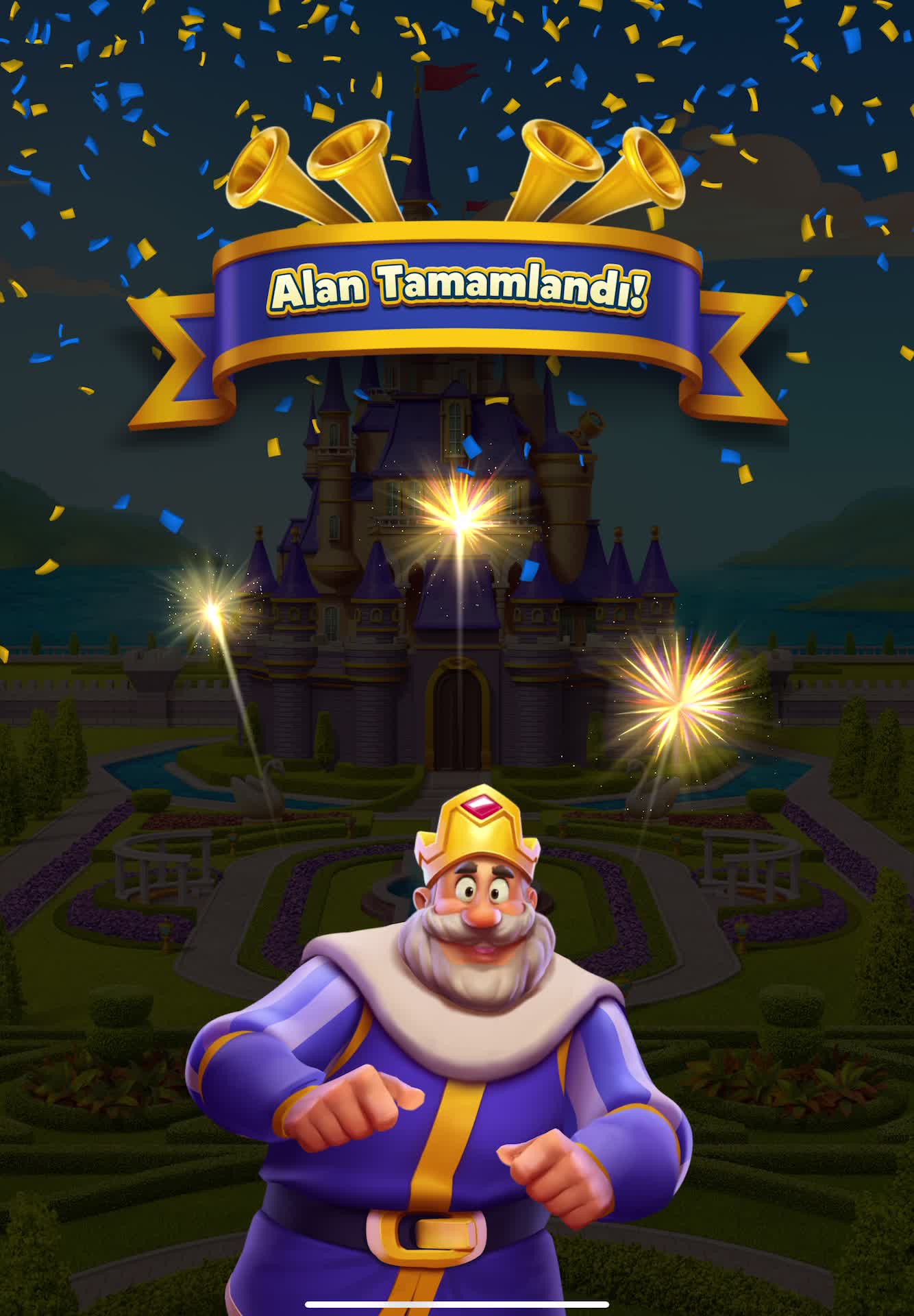 Alan Tamamlandı! kutlama ekranı