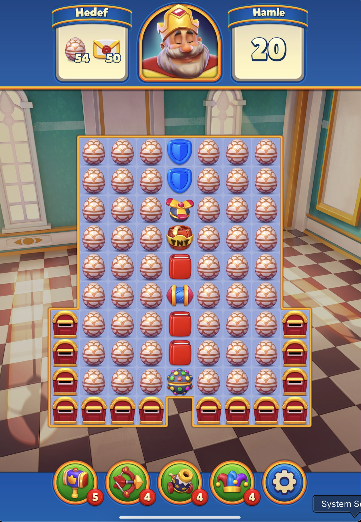 Level 34 board, çoğu Yumurta dolu, alt kenarları Posta Kutusu