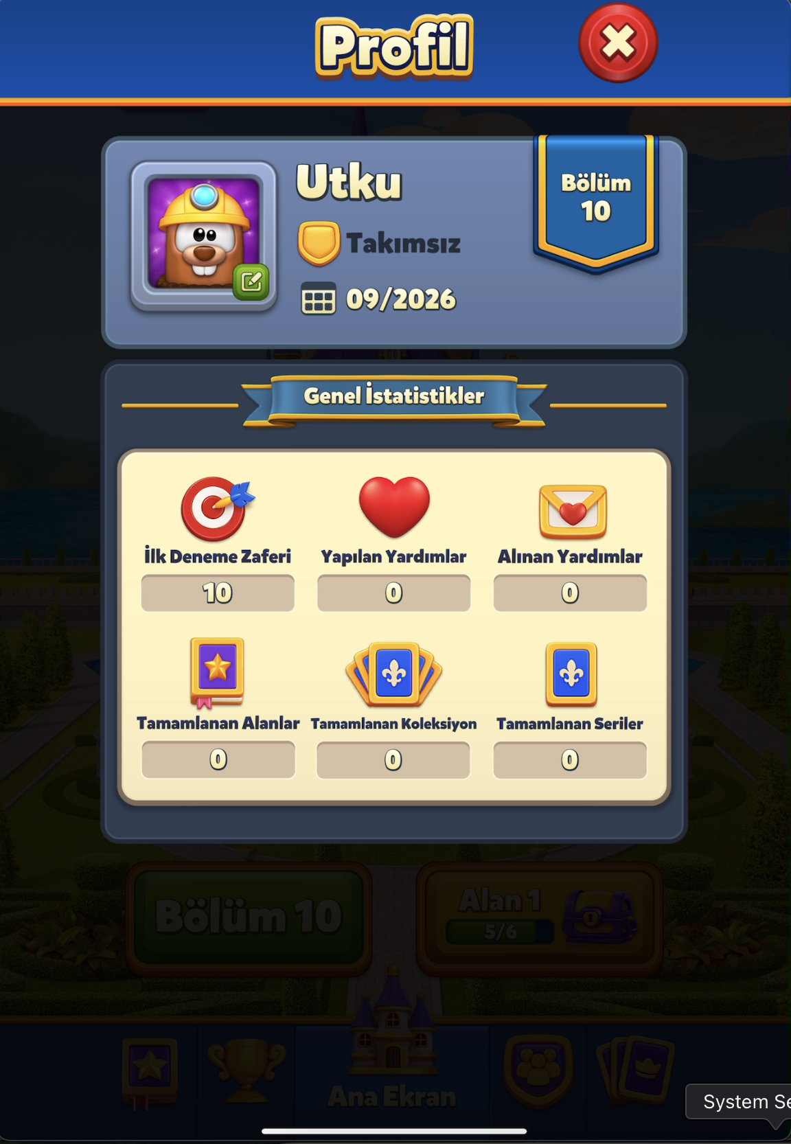 Profil ekranı, 2x3 ikon+etiket+değer istatistik ızgarası