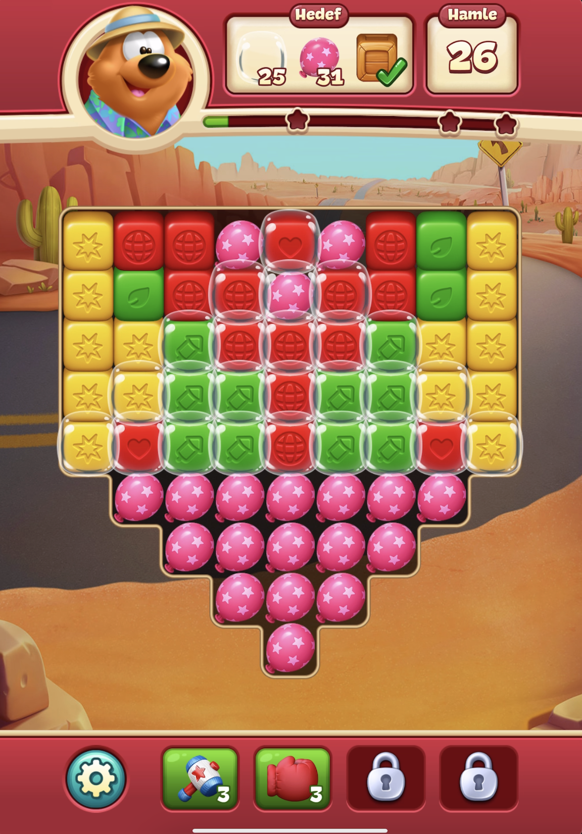 Toon Blast Level 13 board, kalp şekli