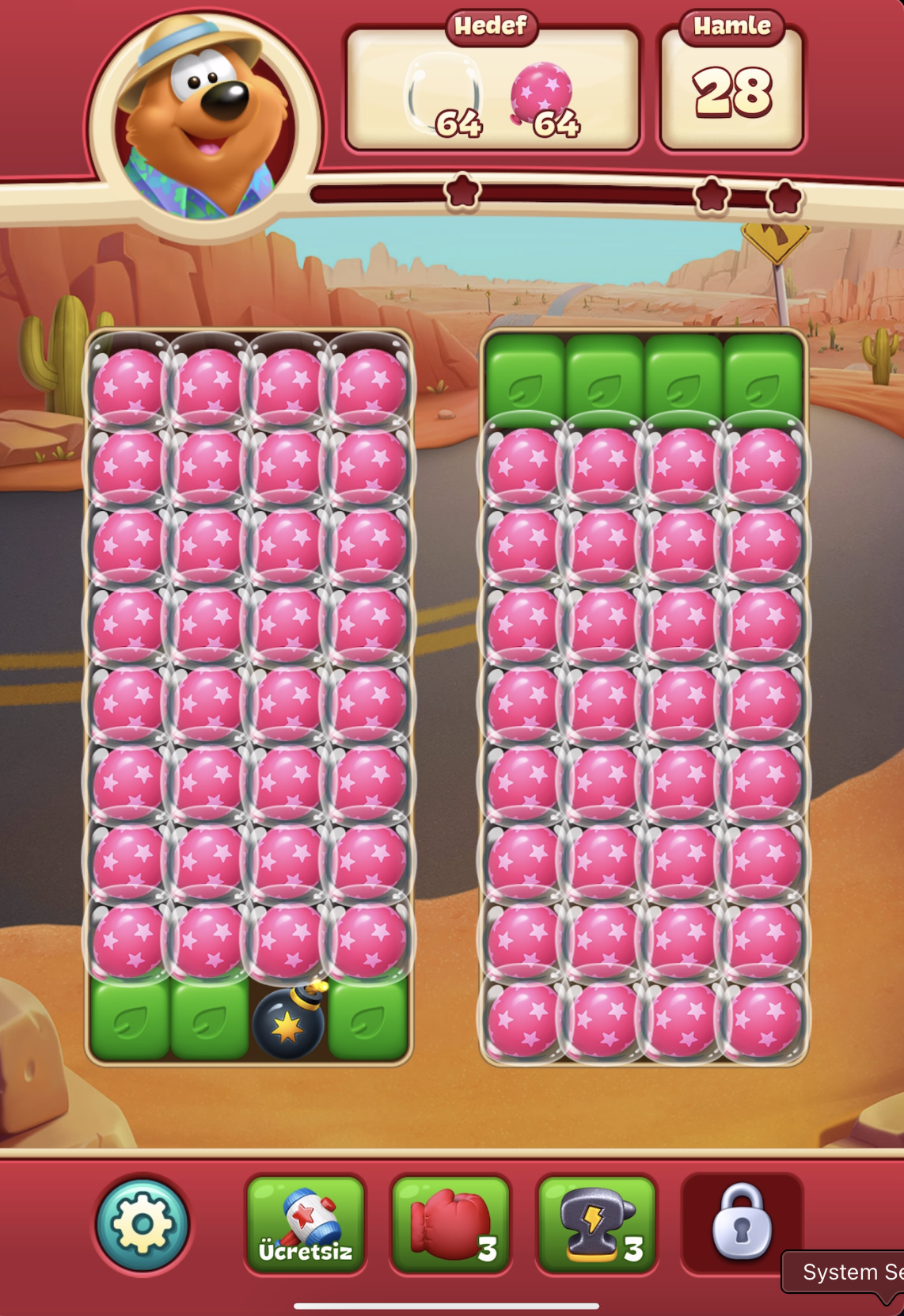 Toon Blast Level 18 board, ikiye bölünmüş