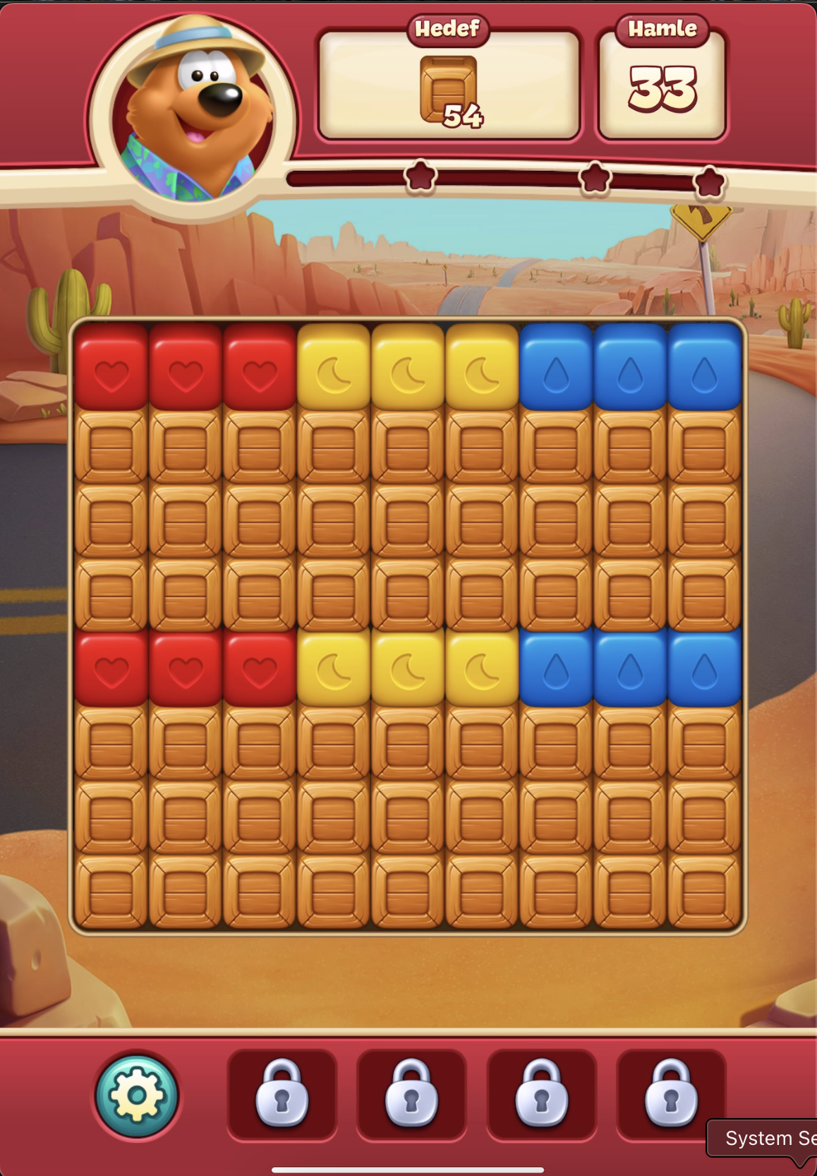Toon Blast Level 5 board, Kutu ile dolu