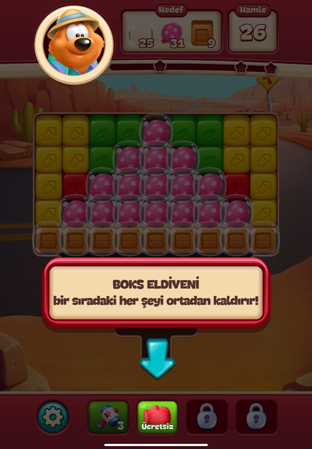 Boks Eldiveni ilk açılış tanıtım kartı, araç çubuğunu işaret eden ok