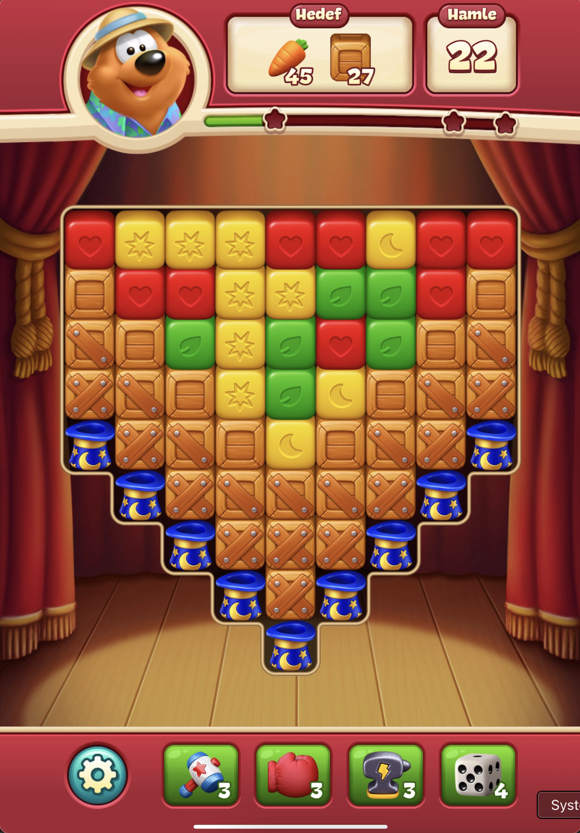 Toon Blast Level 23, Havuç ve Kutu karışık hedef